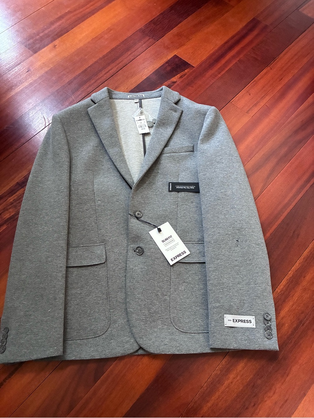 Express Men’s Light Gray Knit Blazer - Two-Button Sportcoat